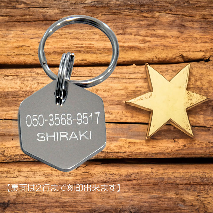 迷子札 6角形 ヘキサゴン Sサイズ 小型犬 愛犬用 ネームプレート ドッグタグ まいごふだ